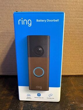 Ring Battery Doorbell in Brown and Black with Blue Accent